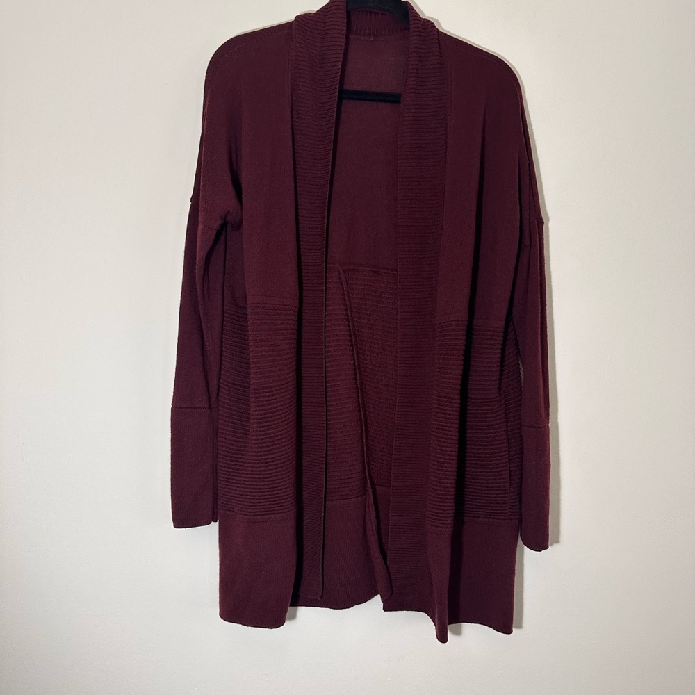 Lululemon sit in lotus wrap II cardigan merino wool open front sweater size 12 - Picture 6 of 15